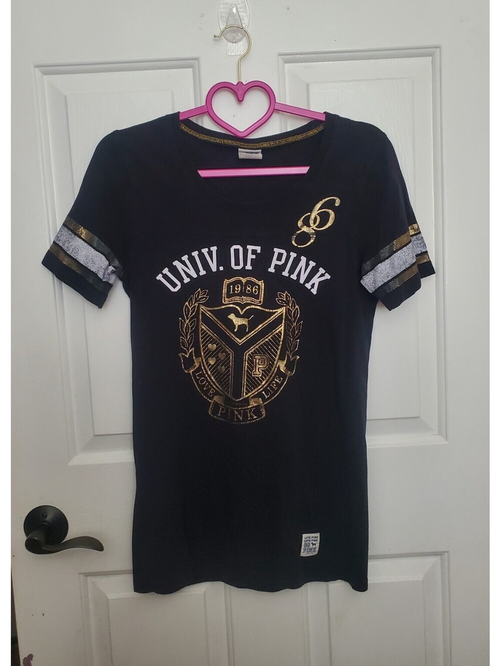Victoria’s Secret PINK University Metallic Logo BabyTee Medium Y2K 2000s Grunge